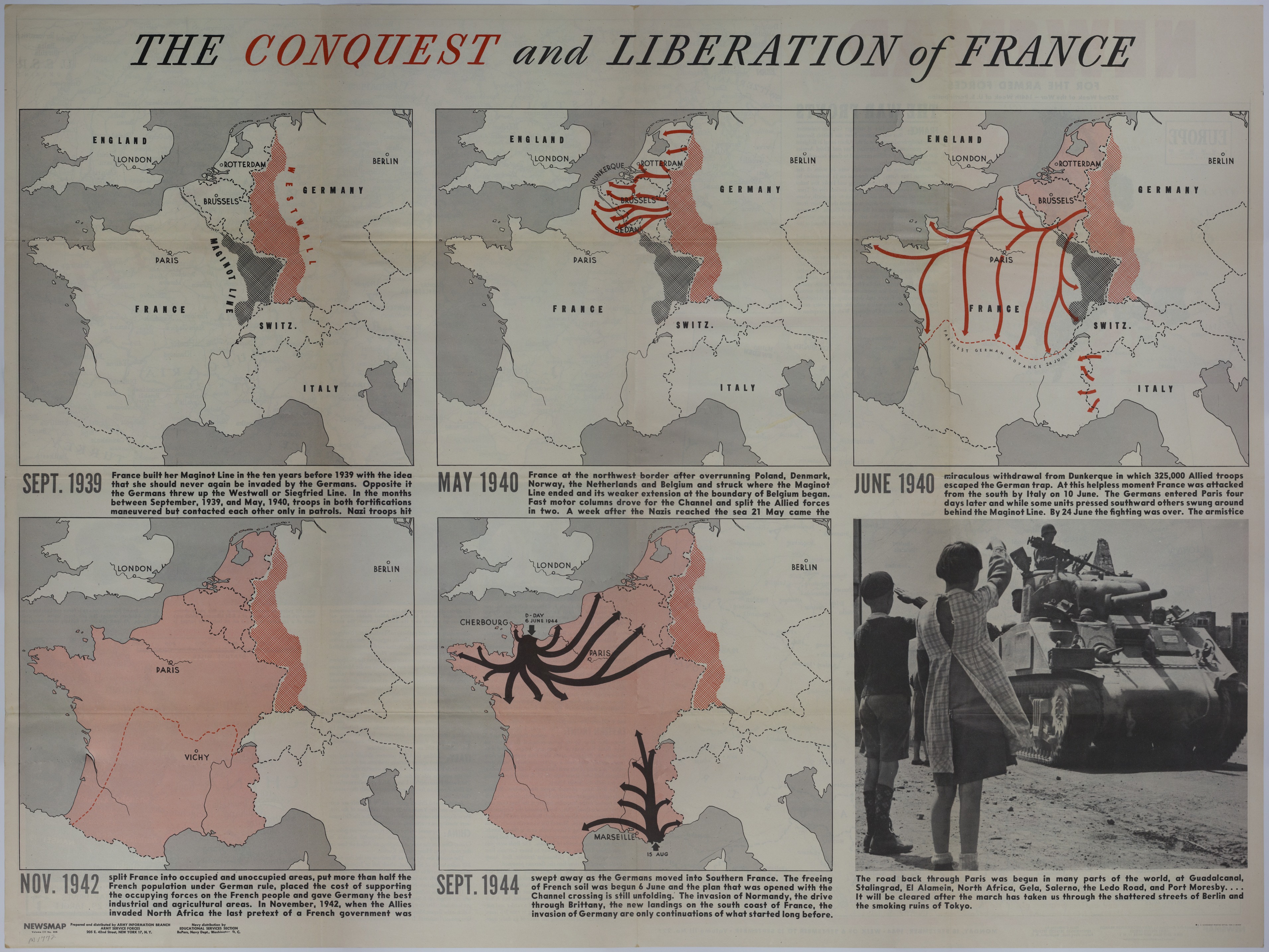 Map of the German advance and liberation of France